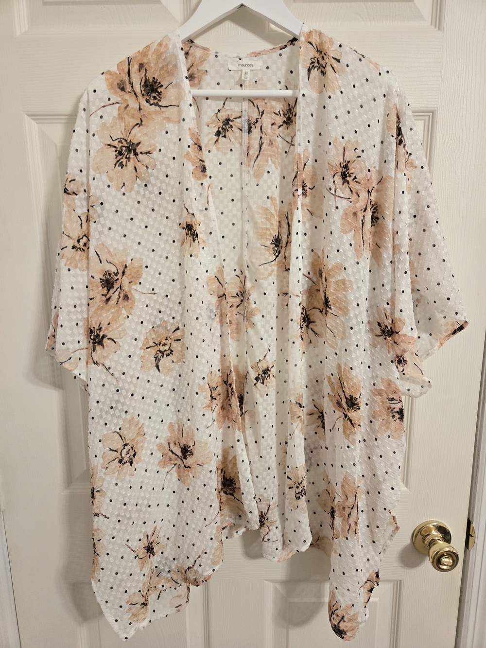 Maurices Lightweight White Floral Kimono Cover-Up - Peach Blossom Print One Size